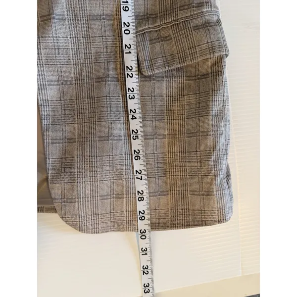 Zara Blazer Women's M Plaid Gray Faux Suede Ruched Sleeve Long Line Open‎ Front - Image 10