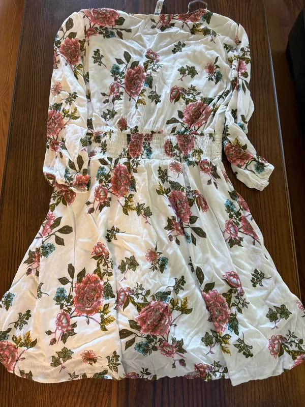 American Rag White Floral Lace-Up Boho Dress Size Large - Image 3