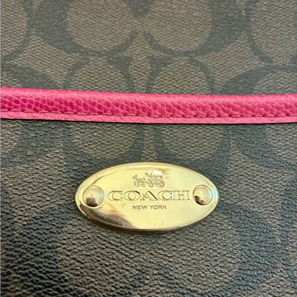 Coach File Crossbody Purse Signature Canvas Pink Gold Brown - Image 2