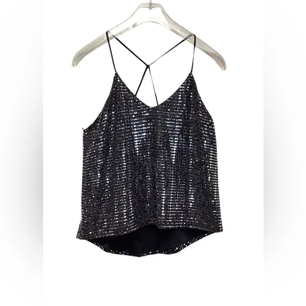 Chelsea28 Black mirrored spaghetti strap top. Size Medium. - Image 2