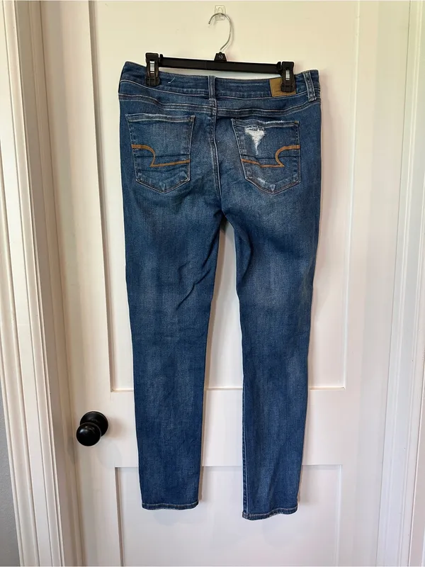 American Eagle Outfitters Blue Skinny Jeans with Back Pocket Distress - Image 2