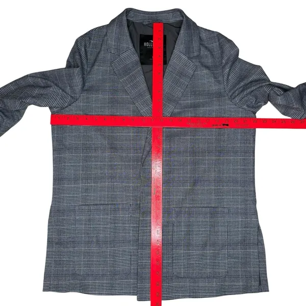 Hollister XL Navy Houndstooth‎ Plaid Open Front Sweater Blazer Jacket Academia - Image 6