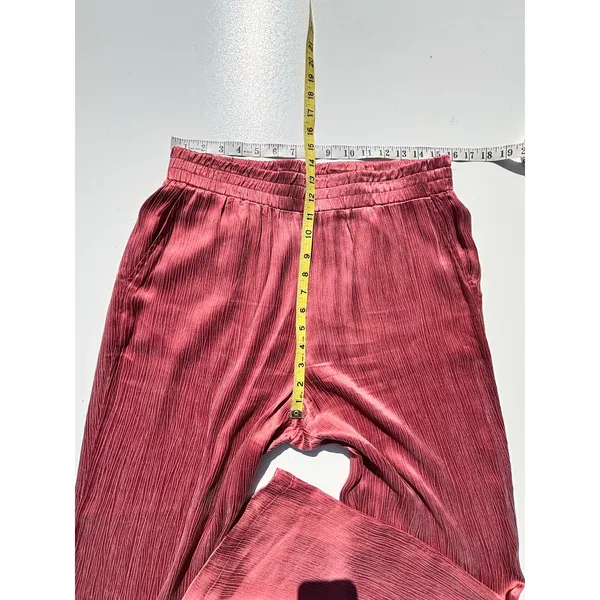 Soft Surroundings Dark Rose Cupro Crinkle Wide Leg Pull on Pants M - Image 4