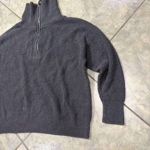 Aerie Women's Sweater CozyUp Waffle Knit Quarter Zip Gray Boxy Oversized Sz S - Image 3