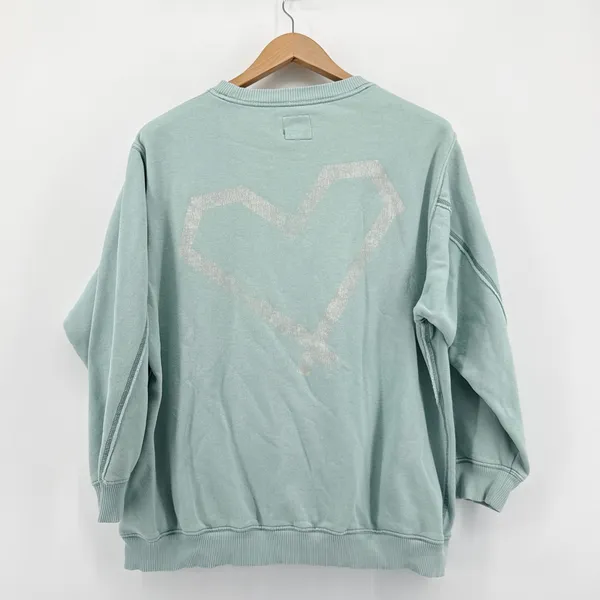 Aerie Good‎ Vibes Medium Sage Oversized Heart Graphic Pocket Sweatshirt Pullover - Image 4