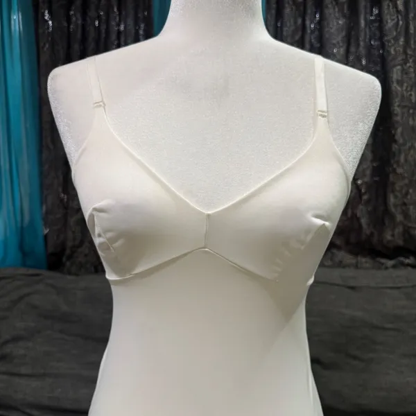 Vintage White Full Slip Lace‎ Trim Adjustable Spaghetti Straps V-Neck Mid-Length - Image 4