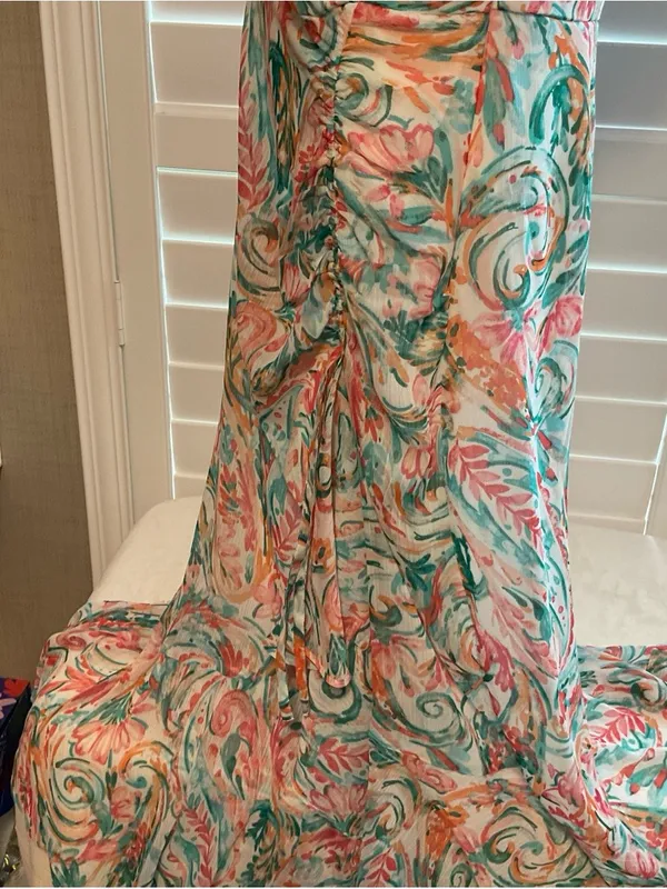 Cato Coral & Teal Floral Print Maxi Dress - Image 6