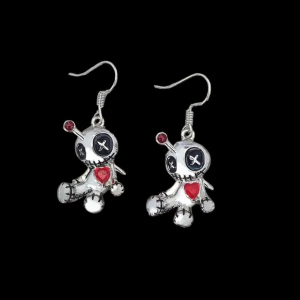 1pair Creative Funny Silver‎ Plated Voodoo Doll Pendant Earrings, Trendy Punk - Image 2