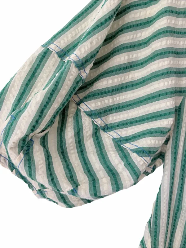 Free People Bop Around Green Cream Stripe Romper size medium - Image 6