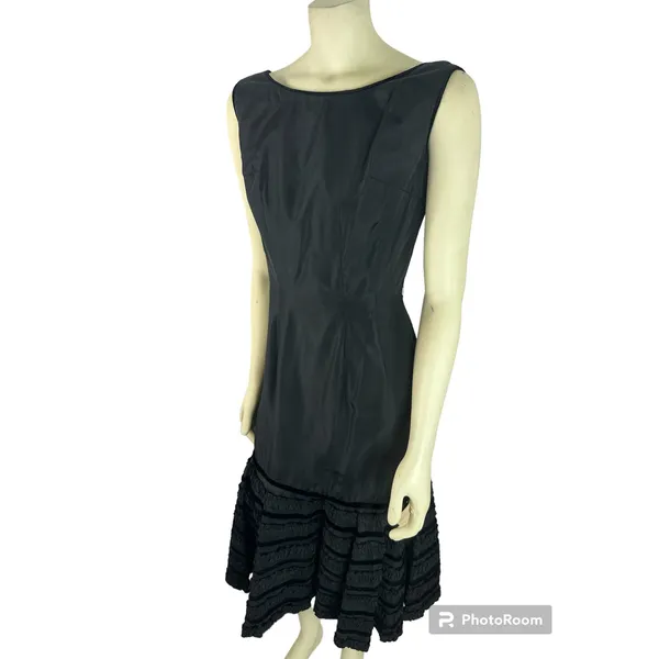 1950s Style Black Velvet Trim Tiered Cocktail Dress Red Tulle Unbranded Small - Image 8