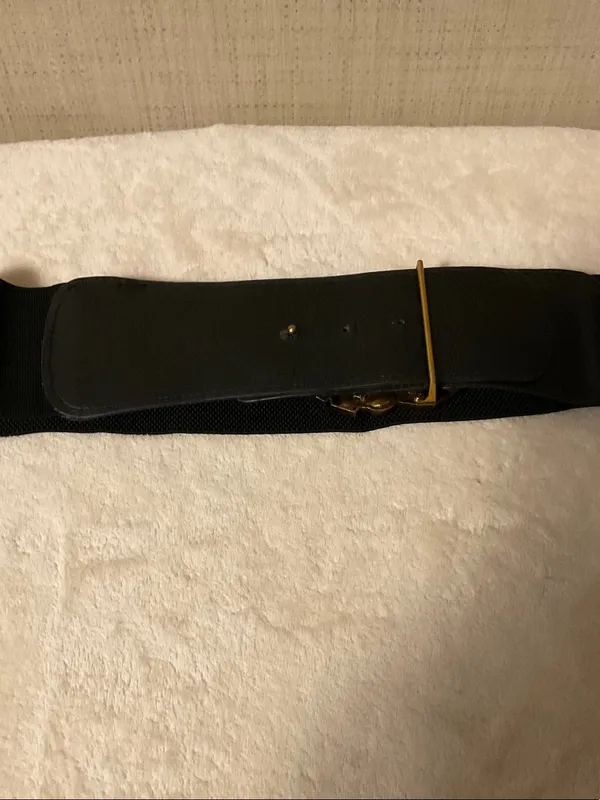 Black Elastic Waist Belt with Jeweled Gold Buckle - Image 6