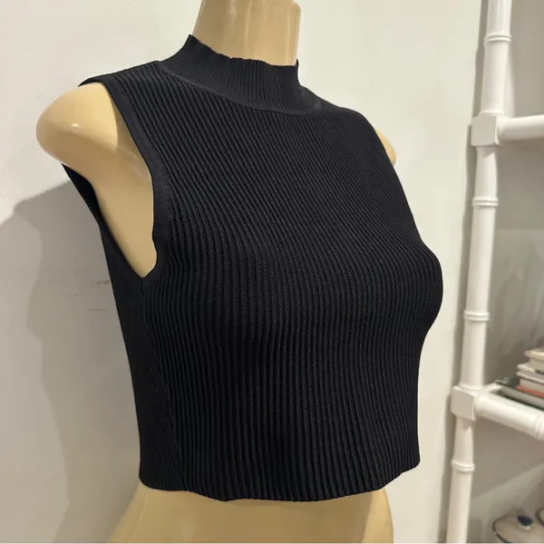 Altar’d State Ribbed Mock Neck Top Sz XS Black Sleeveless Shirt - Image 3