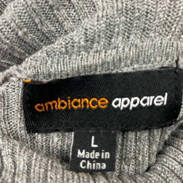 Turtleneck Sweater Grey Rib Knit Large Ambiance Apparel Stretch Top - Image 13