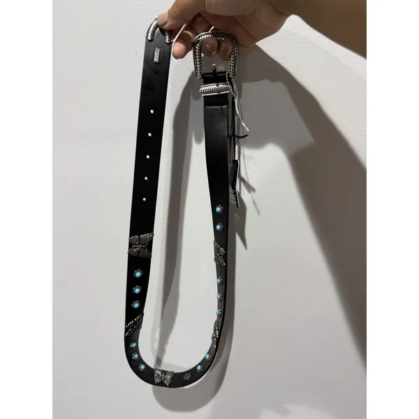 BEBE Black Faux Leather Western-Style Belt Y2K Butterfly Concho Sz Large - Image 7