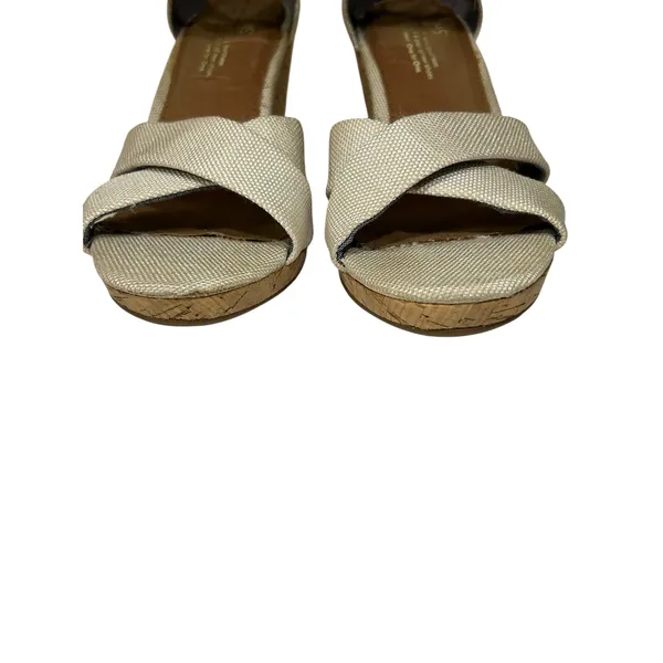 TOMS‎ Cream Ankle Strap Woven Cork Wedge Sandals Size 8 1000251216 - Image 6