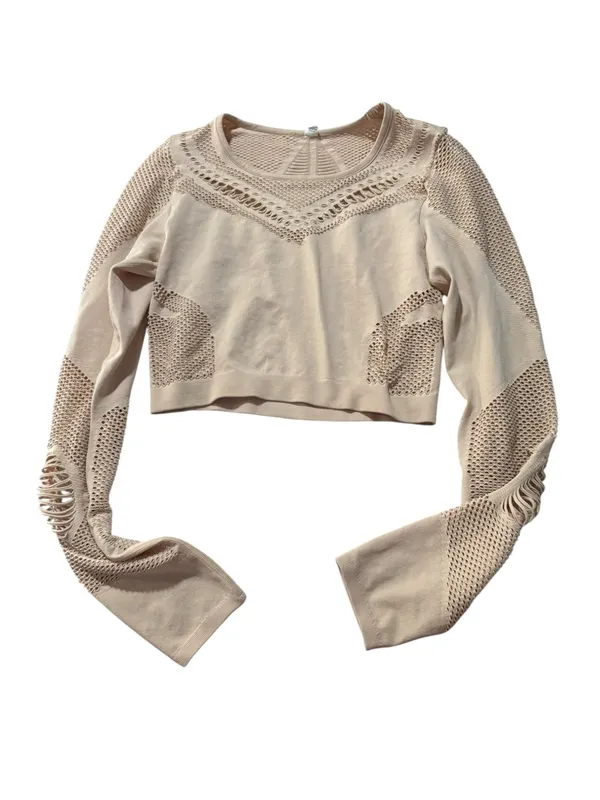 Alo yoga size large pink Cropped Open-Knit Long Sleeve Top in Light Blush - Image 3