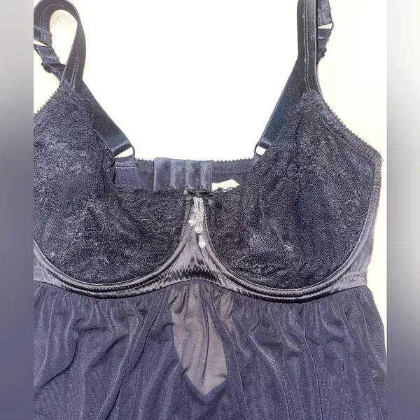 Parfait Black lace lingerie babydoll lingerie rhinestone chemise goth sexy M - Image 3