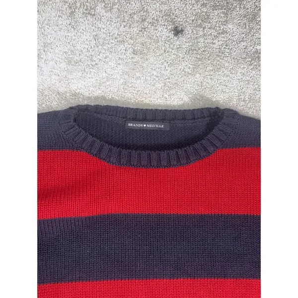 Brandy Melville Brianna Striped Sweater Red Navy Crew Neck Relaxed Fit - Image 4