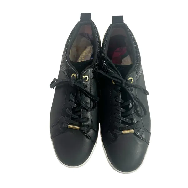 Ted Baker Kulei Black Leather Gold Heel Accent Women’s Sneakers Size 9 - Image 7