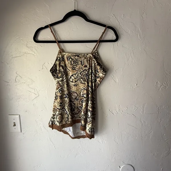 Weavers Girl Camisole‎ Top M Boho Floral Lace Trim Y2K Retro Tank Top Babydoll - Image 8
