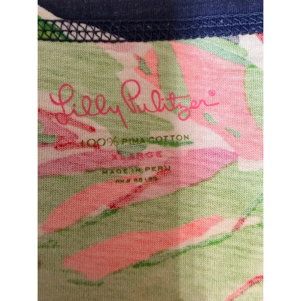 Lilly Pulitzer Palmetto V-Neck Pima Cotton Dress Pink Green Tropical Leaf XL - Image 6