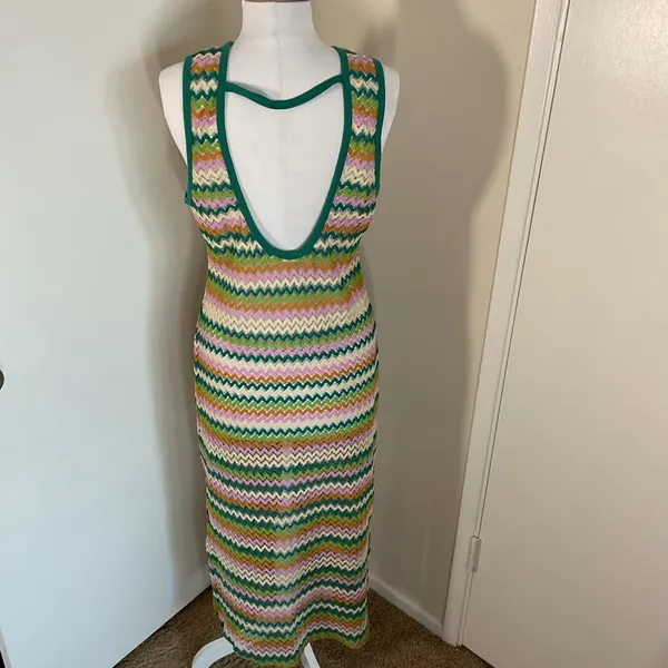Miken Swim Colorful Knit Chevron Swim Coverup Sleeveless Zig Zag Pattern Size XL - Image 6