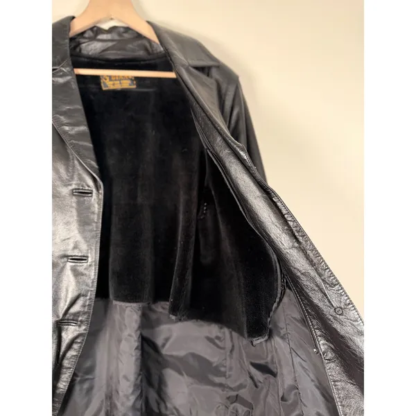 GIANT Black Leather Jacket Belted Collar Button Front Size‎ M Size M - Image 2