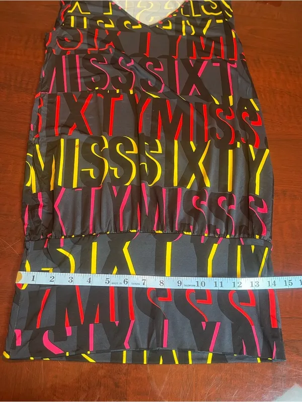 Vintage Miss Sixty Logo Print Sleeveless V-Neck Dress Made In Italy Sz S Y2K - Image 9