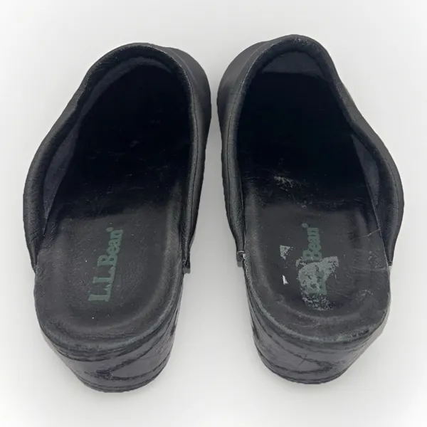 LL Bean Womens Black Leather Clogs Mules Slip On Shoes Sz 9 Comfort Granola Girl - Image 4