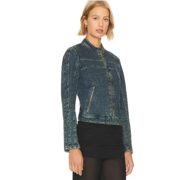 Free People We The Free Fast Lane Motto Denim Jacket Medium - Image 12