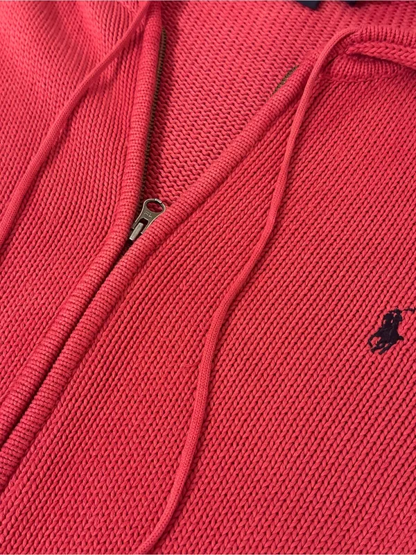 Polo Ralph Lauren Full-Zip Knit Sweater Hoodie Size XL Red Cotton - Image 6