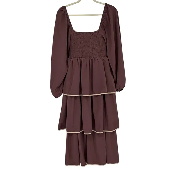 Baltic Born Brown Tiered Smocked Long Sleeve Maxi Dress Small A1491DBTB - Image 2