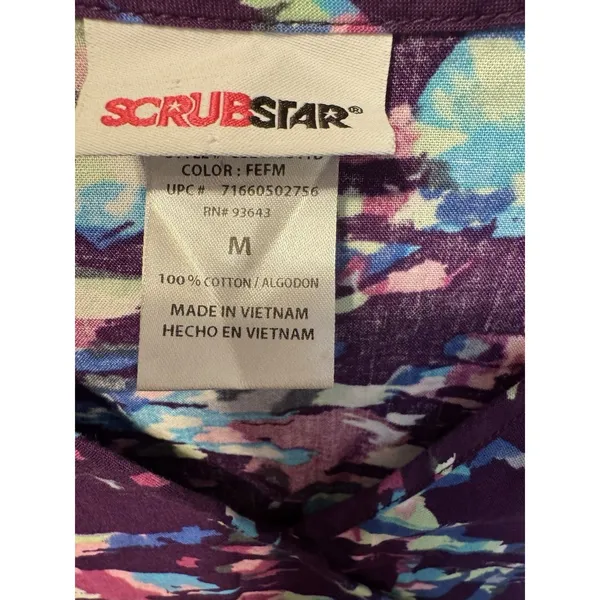 Women's Scrubstar Purple Blue Green Cotton Scrub Top Size Medium WM731XS EUC - Image 3
