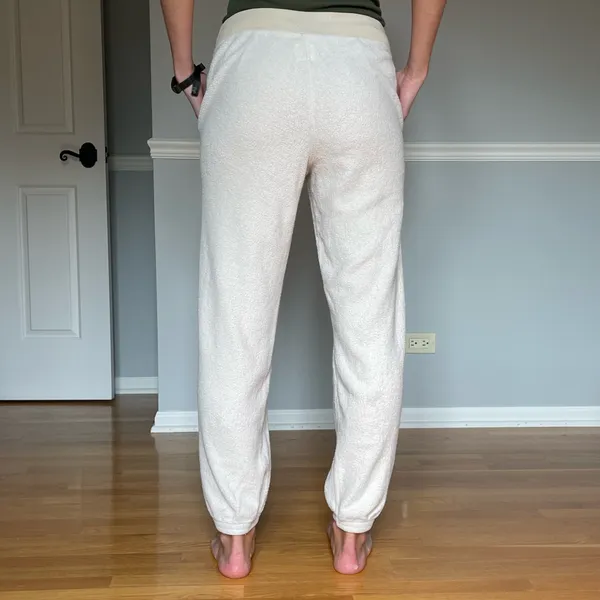 Aerie Women’s S Sherpa Fleece Jogger Pants Cream White Cozy Lounge Zip Waist - Image 3