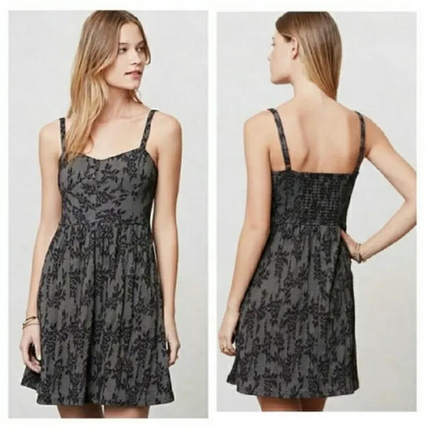 Anthropologie Lilka Ettie Jacquard Chemise Mini Dress Small Black Whimsigoth - Image 2