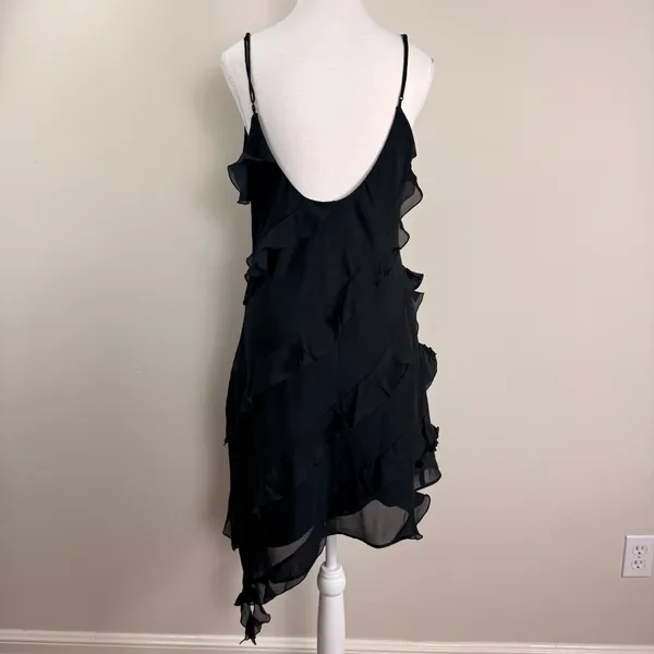 Abercrombie & Fitch Black Ruffle Asymmetrical Handkerchief Hem Midi Dress‎ Large - Image 6