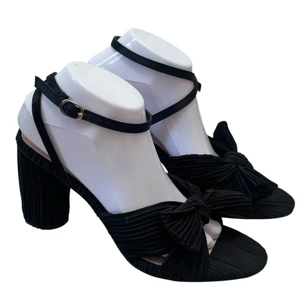 MUCCUTE Bow Knot Block Heel Sandals Ankle Buckle‎ Black Special Occasion 9.5 - Image 5