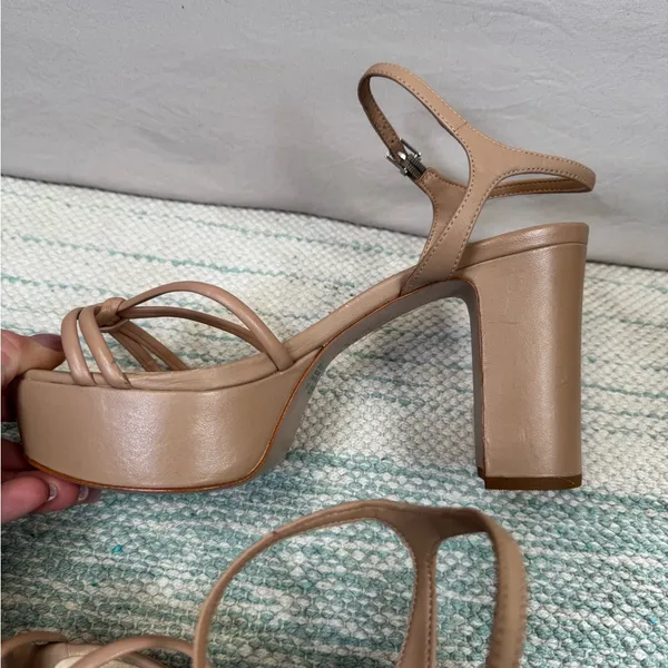 Schutz Kelsie Platform Sandals Womens 8.5 Beige Strappy Block Heel Ankle Strap - Image 7
