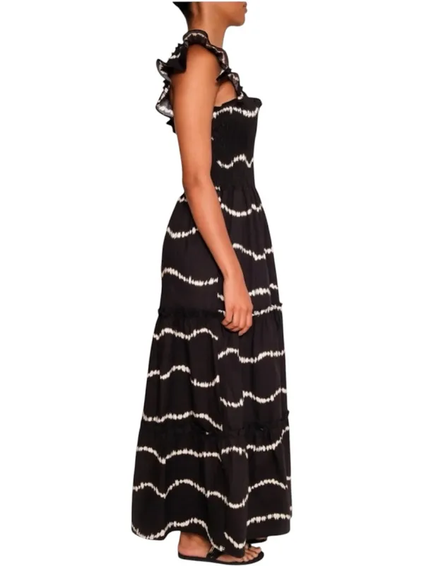 The Lulo Project Sunset Print Smocked Stretch Cotton Maxi Dress Medium NWT - Image 2