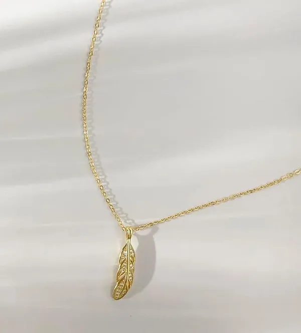 925 Sterling Silver Gold Diamond Leaf Necklace Pendant, 18k Gold Plated - Image 3