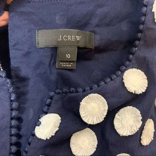 J. Crew Bell Sleeve Fringe Dot Dress blue white‎ sz 10 - Image 3