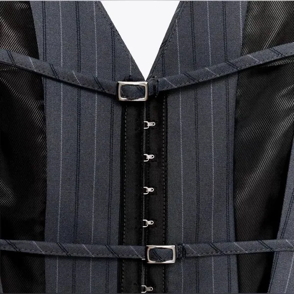 NWT Zara Pinstripe Grey Blue Vest with hook front and straps back Large - Image 3