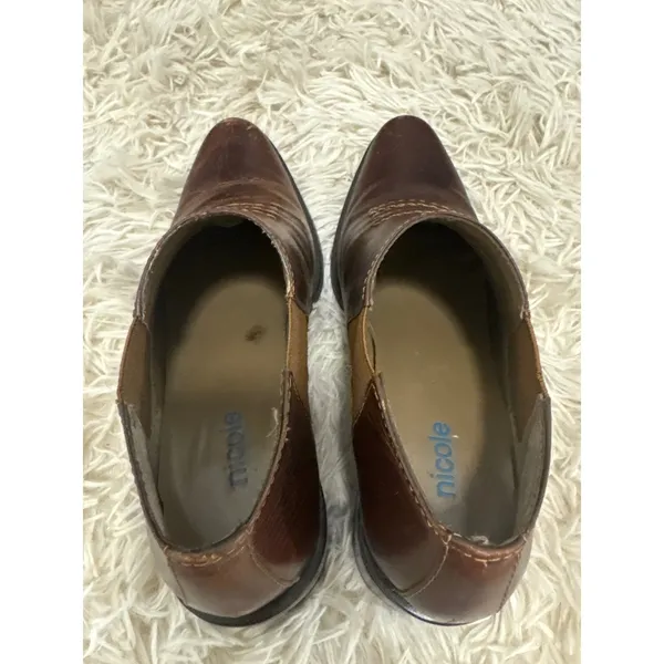 Nicole Brown Leather Ankle Boots Chelsea Style Block Heel Western Stitch‎ Sz 6 - Image 5