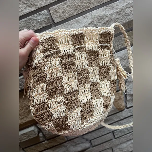 Lu & Elle Sundrift Tassel Bucket Bag Woven Tassel Checkered Crossbody Boho NWT - Image 10