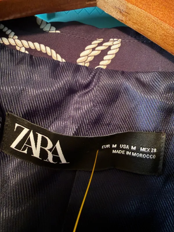 Zara Nautical Rope Print Blazer Jacket Navy Blue Size Medium - Image 6