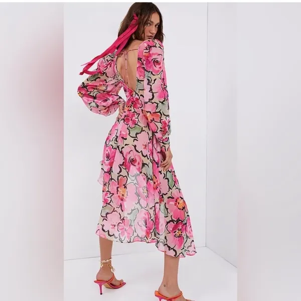NWT For Love & Lemons Tiana Printed‎ Midi Dress Pink Sz XS $199 - Image 2