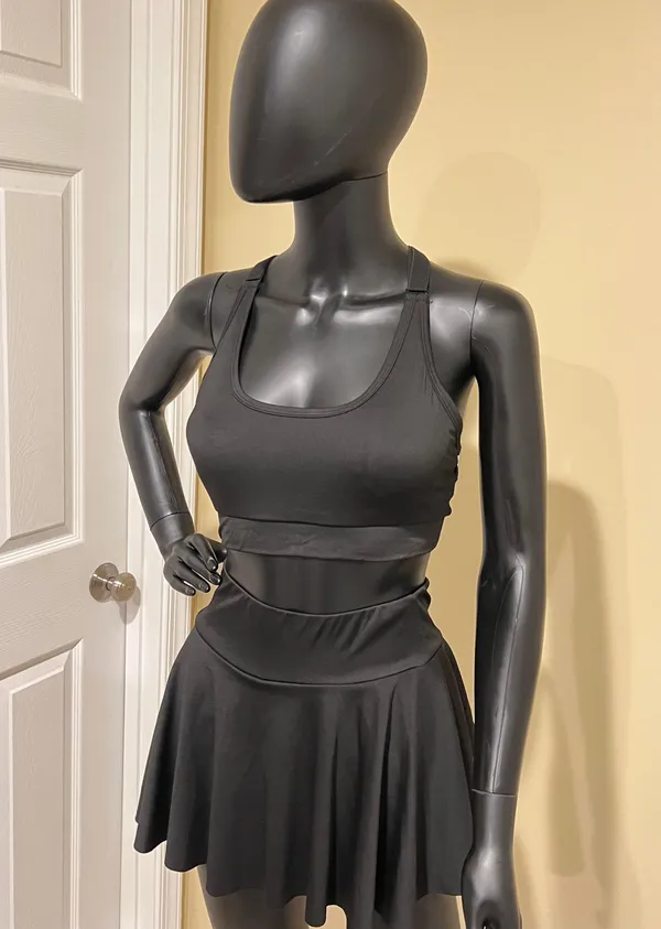 Two pieces Gym Set High Waist Mini Skort Built In Shorts Sport Bea Bustier Top - Image 2