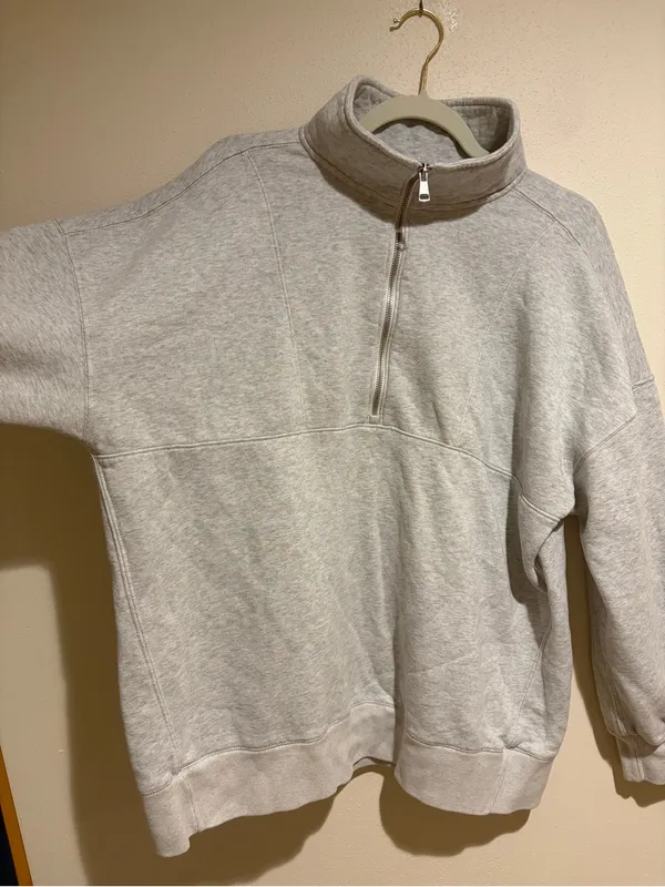 Abercrombie & Fitch Soft A&F Max Essentials Fleece Lined 1/4 Zip Sweatshirt Gray - Image 5