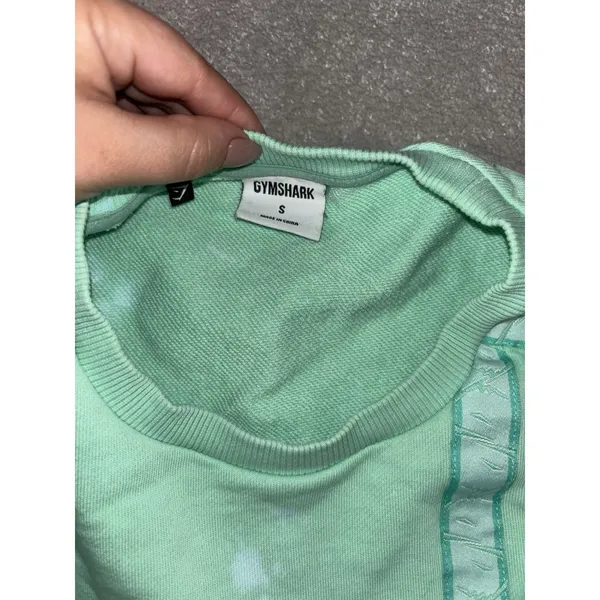 Gymshark Women's 24/7 Cropped sweater‎ mint green custom bleached small - Image 6