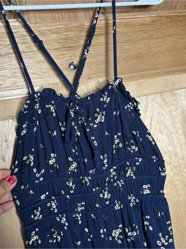 Audrey Parks Navy Floral Spaghetti-Strap Wide-Leg Jumpsuit size S - Image 3